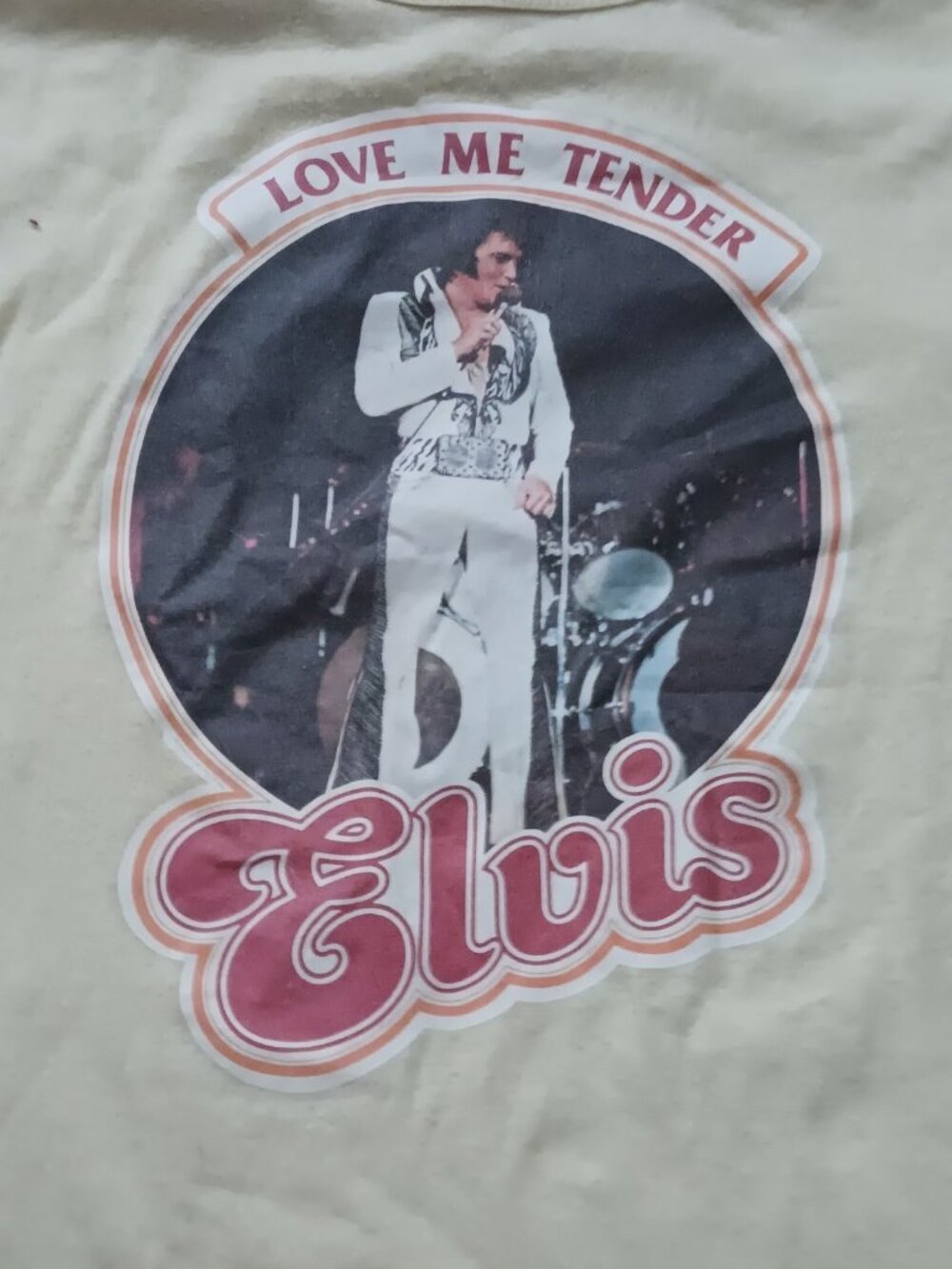 VTG Unisex Elvis Love Me Tender Graphic T Yellow Made USA Single Stitch L  1960s